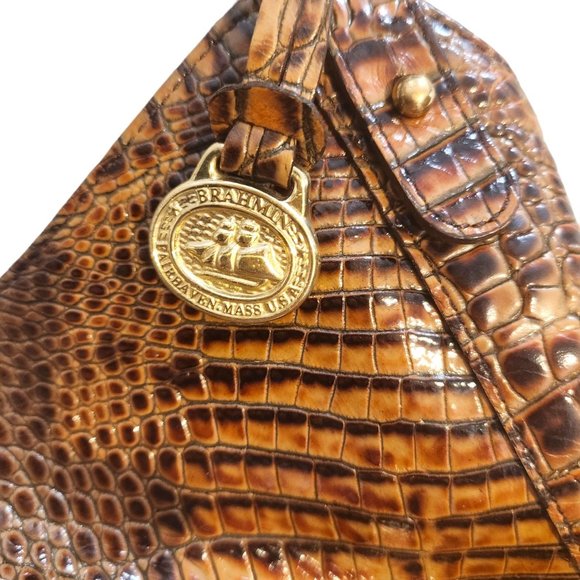 Brahmin "Anne" Toasted Almond Embossed Croc Print Leather Large Tote Handbag EUC - Picture 2 of 10